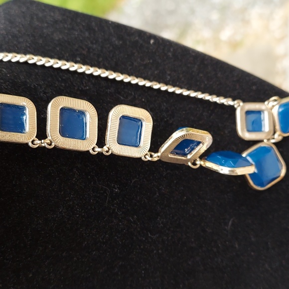 Cobalt Blue Square Stone Statement Chunky Necklace - Picture 9 of 11